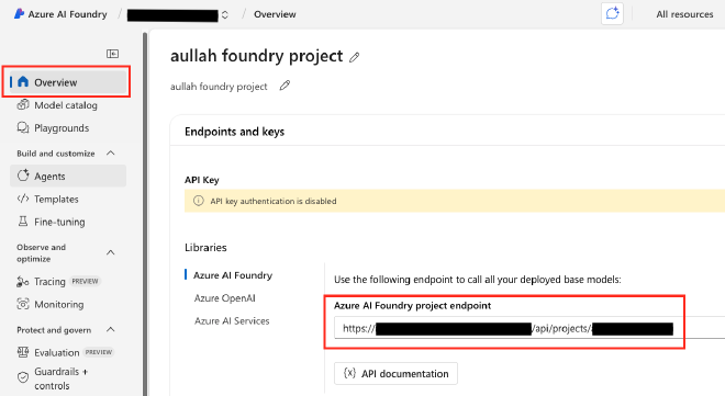 Project endpoint